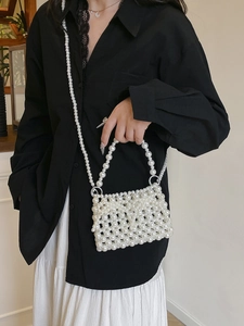 Französischer Stil Damen Künstliche Perle Gewebte Umhängetasche Elegant Handgefertigt Künstliche Perlen Handtasche Für Party Hochzeit Vintage Mode Tasche