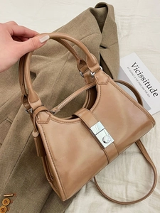 Khaki pleated dumpling bag with silver buckle and single handle for women's crossbody wear