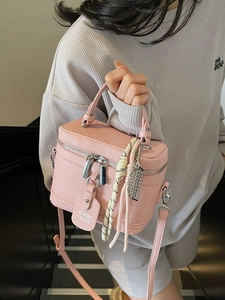 Minimalist PU Leather Women Vanity Box Bag Korean Fashion Lychee Texture Handheld Crossbody Bucket Bag For Daily Dating