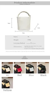 Detailed size chart and multi-color options for the pebbled PU leather bucket bag