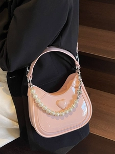 Dames Lakleer Hart Hobo Tas Koreaanse Stijl Kunstparelketting Crossbody Tas Zoete Y2K Schoudertas Voor Dagelijks Feest Mode