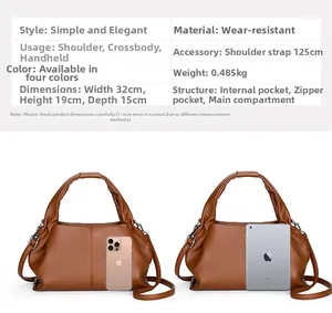 Size comparison of a brown lychee pattern leather dumpling bag next to an iPad and iPhone