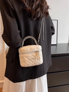 Fashion Rhombus Pattern PU Leather Vanity Case Bag Elegant Chain Strap Small Crossbody Handbag For Women Stylish Accessory