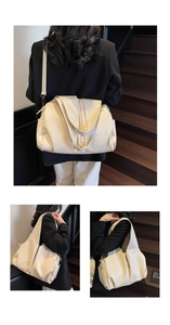 Three-angle lifestyle view of cream large tote bag with textured soft leather