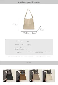 Detailed size chart and multi-color view of minimalist large capacity PU tote bag