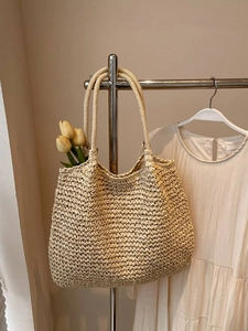 Large woven straw tote bag for women, perfect for casual beach or commute use