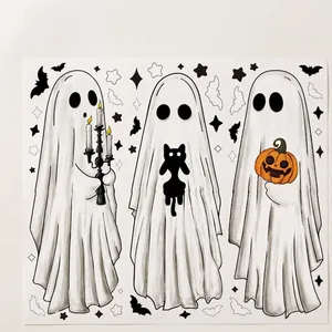 Halloween window clings set with ghost, black cat and pumpkin stickers for party decor