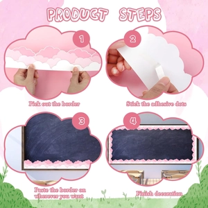Pink cloud bulletin board border set for classroom decoration with adhesive dots