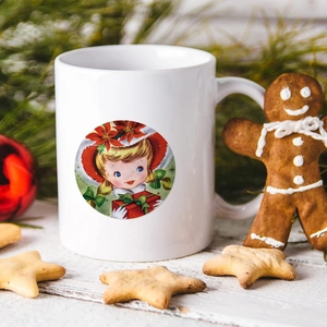 Mug de Noël en céramique vintage avec illustration rétro et décorations de fête