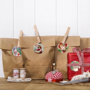 Autocollants de Noël ronds vintage avec Père Noël et élan sur sacs et boîtes cadeaux