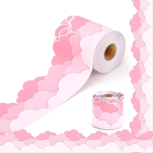 Scalloped pink cloud border trim stickers for classroom bulletin board wall decorations