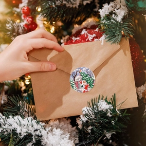 Autocollants de Noël vintage ronds avec Père Noël sur enveloppes kraft