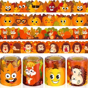 Autumn Thanksgiving Bulletin Board Border Stickers Cartoon Maple Leaf Pumpkin Hedgehog Squirrel Classroom Decoration Cute Wall Border Decor