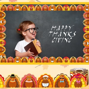 Bordure de tableau d'automne avec dindons pour décoration de classe à Thanksgiving