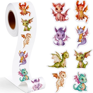 500-count cute cartoon dragon stickers roll for kids reward and colorful party favors