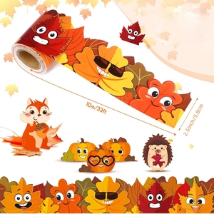 Autumn bulletin board border with pumpkins and forest animals, 33ft long decoration