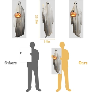 Three spooky white Halloween ghost window clings with pumpkins and candles, 23.5 x 14 inch size