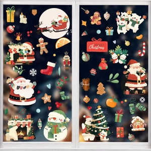 9 Feuilles Stickers Fenêtre Noël Statiques Recto Verso Père Noël Bonhomme De Neige Renne Sapin PVC Pour Décoration Maison Bureau