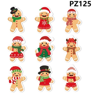 Set of nine gingerbread man Christmas stickers featuring Santa hats and festive holiday scarves