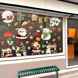 Stickers de Noël pour fenêtres avec Père Noël Bonhomme de neige et Renne pour décoration