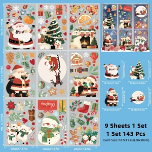 9 feuilles de stickers de Noël double face pour fenêtres avec Père Noël, bonhomme et sapin
