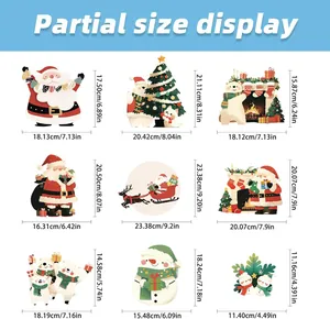 Guide des tailles détaillé pour 9 stickers de Noël avec Père Noël et bonhomme