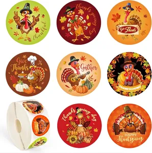 Rouleau Autocollants Dindon Action de Grâce Dessin Animé Citrouille Feuille d'Érable Décalcomanies pour Scrapbooking