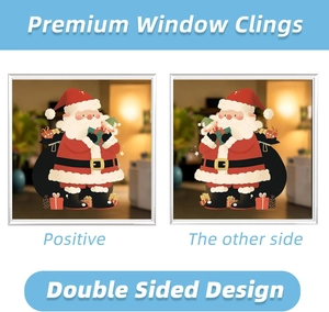 Vue détaillée du sticker de fenêtre Père Noël double face montrant les visuels recto verso