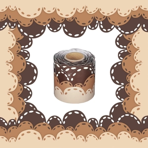 Brown scalloped bulletin board border with white polka dots for classroom and office decor