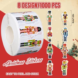 Rouleau de 1000 autocollants de Casse-Noisette de Noël avec 8 motifs festifs