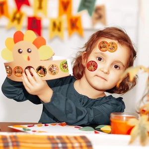 Rouleau d'autocollants de dinde de Thanksgiving pour enfants avec motifs de dessins animés