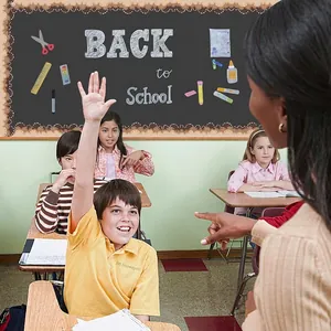 Scalloped brown bulletin board border sticker in a classroom setting with students