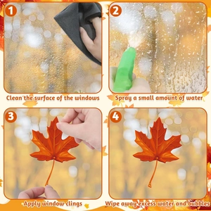 Guida d'installazione in 4 passaggi per adesivi da finestra autunnali con foglie e zucca