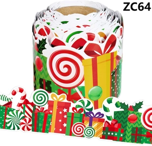 Roll of Christmas bulletin board border with candy and gift box patterns for classrooms