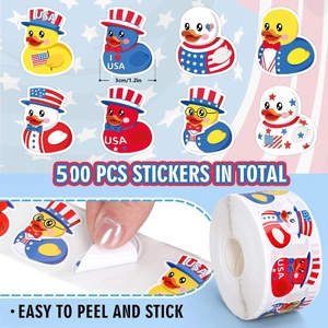 500pcs Patriotic American Rubber Duck Roll Stickers for Fourth of July decorations