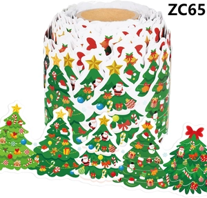 Close-up of Christmas bulletin board border roll with Santa and tree motifs