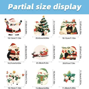 Tableau des tailles pour 9 stickers de fenêtre de Noël avec Père Noël, bonhomme et sapin