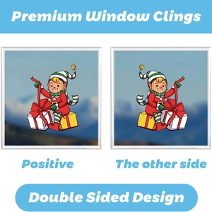 Double-sided Christmas elf window sticker for festive glass decoration in home or office