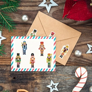 Rouleau de stickers de Casse-Noisette de Noël avec soldats sur fond en bois vintage