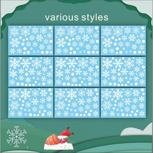 Various styles of snowflake window stickers and holiday glass decals in 9 different designs