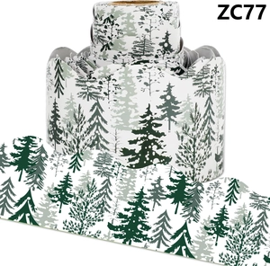 Close-up of scalloped watercolor pine tree border stickers for Christmas bulletin boards