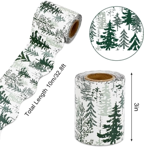 Detail of 32.8ft watercolor pine tree border for Christmas bulletin board decoration