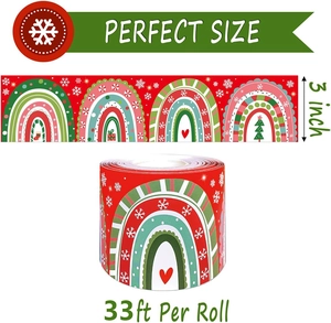 Detail view of 3 inch Christmas bulletin board borders with snowflake rainbow design