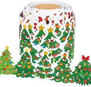 Detailed continuous Christmas tree bulletin board border with festive ornaments and bows