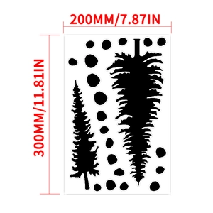 Waterproof ink style black pine tree silhouette wall stickers with dot patterns 200x300mm