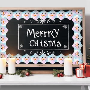 Holographic Christmas bulletin board border with snowman and snowflake designs