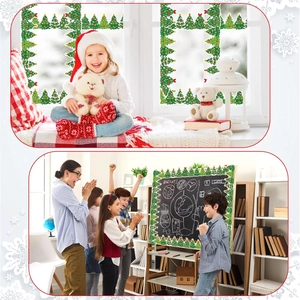 Christmas bulletin board border with festive holiday trees and bells for classroom decor
