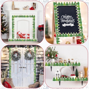 Christmas tree scalloped borders displayed on chalkboards and home holiday decor