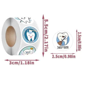 Dental care themed cartoon tooth stickers roll for clinics and kids rewards stickers