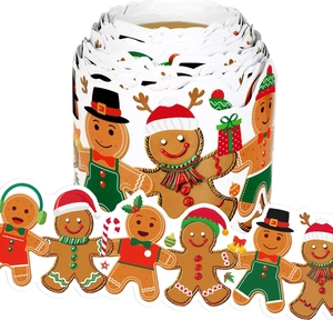 Detail of Christmas gingerbread man bulletin board border stickers in a continuous roll